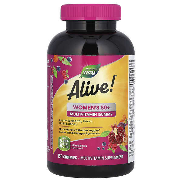Alive! Женский мультивитамин 50+ в форме жевательных мишек, Смешанные ягоды, 150 жевательных мишек - Nature's Way Nature's Way