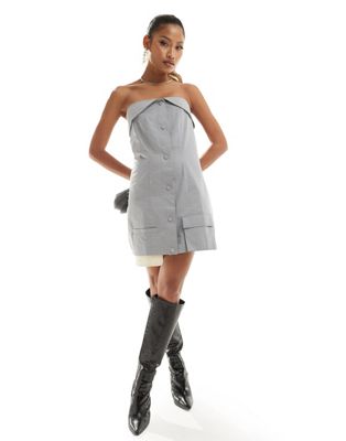 Серое платье мини с открытыми карманами и пуговицами-бандо Simmi Simmi Clothing