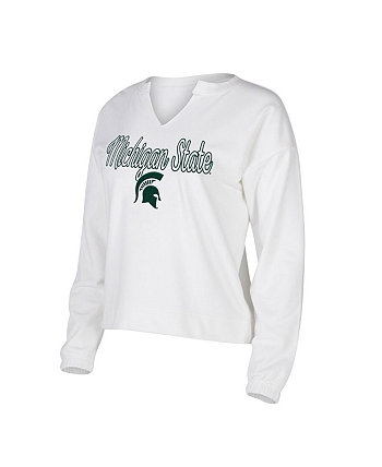 Женская белая футболка с длинными рукавами и вырезом Michigan State Spartans Sienna Notch Concepts Sport