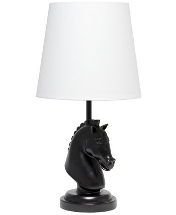 17.25" Tall Polyresin Decorative Chess Horse Shaped Bedside Table Desk Lamp with White Tapered Fabric Shade Simple Designs