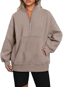 AUTOMET Women's Half Zip Oversized Sweatshirts Fleece Pullover Long Hoodies Casual Mock Turtleneck Sweaters with Pockets Automet