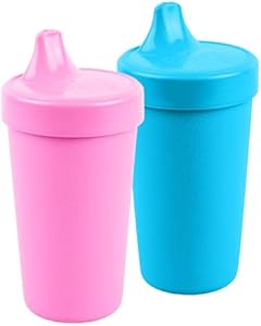 Re-Play Made in USA 2 Pack Sippy Cups for Toddlers, 10 Oz. - Reusable Spill Proof Cups for Kids, Dishwasher/Microwave Safe - Hard Spout Sippy Cups for Toddlers 3.13" x 6.25", Amethyst/Bright Pink Re-Play