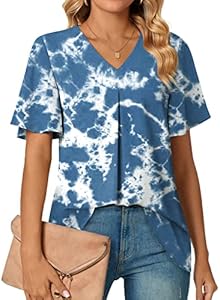 Anyally Womens Summer Dressy Chiffon Blouses V Neck 2025 Short Sleeve Tunic Tops for Leggings Casual T-Shirts Anyally