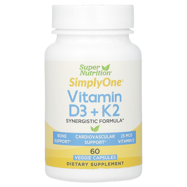 Витамин D3 + K2 - 60 растительных капсул - Super Nutrition Super Nutrition