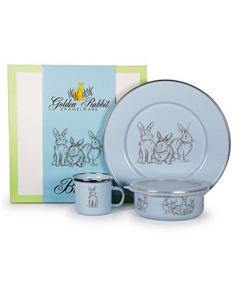 Коллекция эмалированной посуды Blue Bunnies Детский обеденный набор из 3 предметов Golden Rabbit