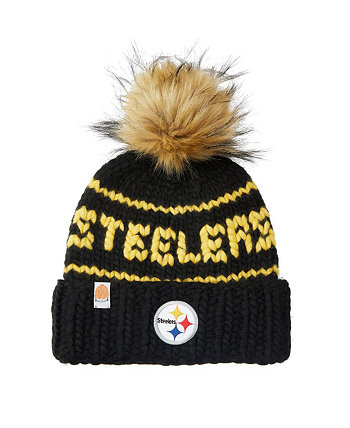 Женская черная вязаная шапка с манжетами и помпоном с логотипом Pittsburgh Steelers Sh*T That I Knit Sh*T That I Knit