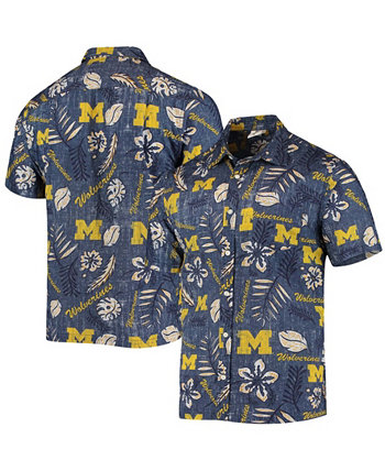 Мужская темно-синяя рубашка на пуговицах с цветочным рисунком Michigan Wolverines в винтажном стиле Wes & Willy