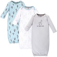Touched by Nature Baby Boy Organic Cotton Long-Sleeve Gowns 3pk, Cactus Llama, Preemie Touched by Nature