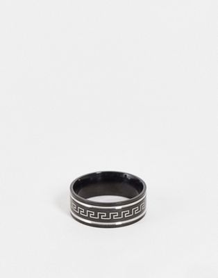 ASOS DESIGN band ring with greek wave in black and silver ASOS DESIGN