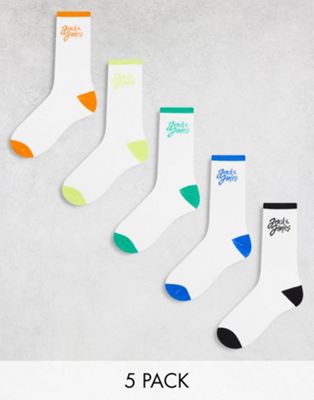 Набор из пяти разноцветных теннисных носков с контрастным логотипом Jack & Jones Jack & Jones