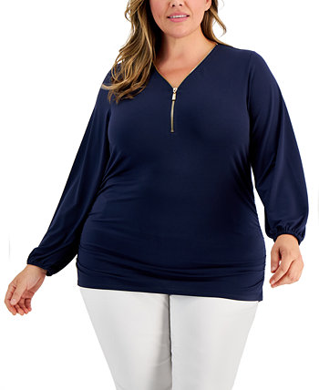 Plus Size Zip-Front Side-Ruched Top, Created for Macy's J&M Collection