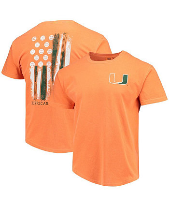 Men's Orange Miami Hurricanes Baseball Flag Comfort Colors T-shirt Image One