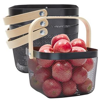 4 Pcs Mesh Fruit Basket with Wooden Handle for Kitchen Food Storage Organization Juvale