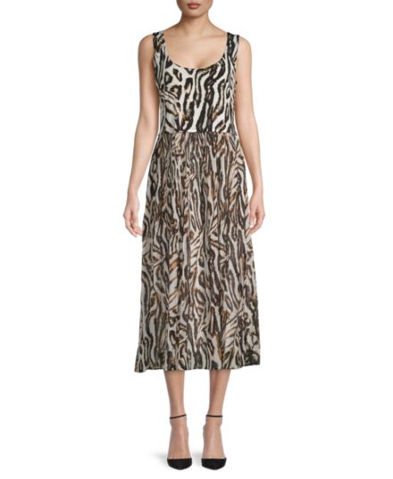 Расклешенное платье с животным принтом Calvin Klein