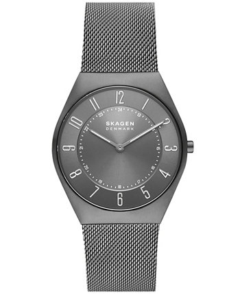Мужские часы Grenen Ultra Slim из нержавеющей стали с серым покрытием, сетчатый браслет, 37 мм Skagen