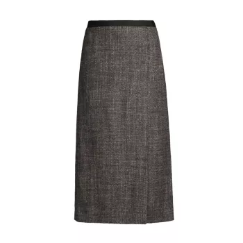 Шерстяная твидовая юбка-миди с перекрытием Tory Burch