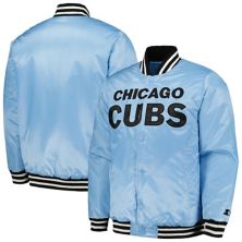 Men's Starter Light Blue Chicago Cubs Cross Bronx Fashion Satin Full-Snap Varsity Jacket Starter