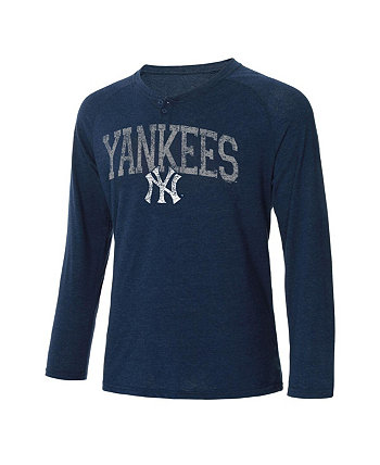 Мужская темно-синяя футболка New York Yankees Inertia Raglan с длинным рукавом Henley Concepts Sport