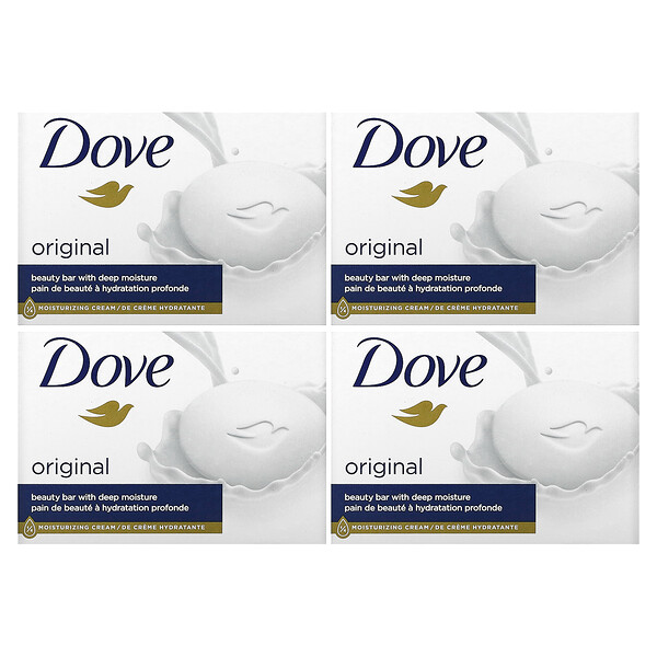 Мыло Beauty Bar с глубоким увлажнением, белое, 4 куска, 3,75 унции (106 г) каждый Dove