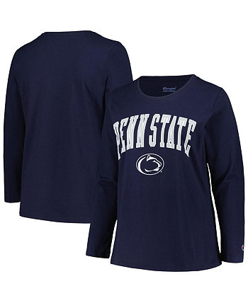 Women's Navy Penn State Nittany Lions Plus Size Arch Over Logo Scoop Neck Long Sleeve T-shirt Profile