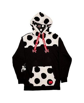Men's and Women's Black Distressed Mickey and Friends Minnie Mouse Rocks The Dots Sherpa Pullover Hoodie Loungefly