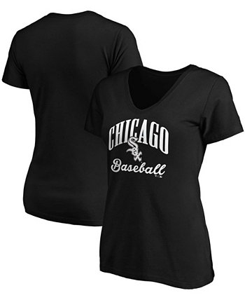 Черная женская футболка Chicago White Sox Victory Script с V-образным вырезом Fanatics