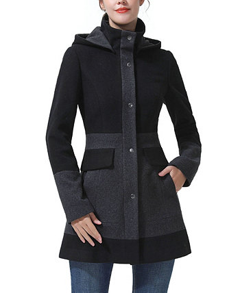 Женское шерстяное пальто с цветными блоками и капюшоном Kimi + kai