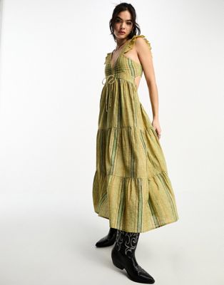 Платье миди в размытую зелено-коричневую полоску Reclaimed Vintage Prairie Reclaimed Vintage