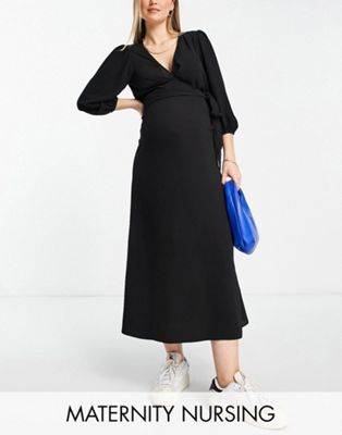 Черное платье миди с запахом и запахом для кормящих мам ASOS DESIGN Maternity ASOS Maternity