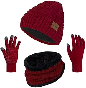 Loritta 3-Pieces Winter Hat Neck Warmer Touchscreen Gloves Set Knit Thick Scarf Beanie Hat Scarves Set Gifts for Women Loritta