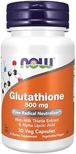 NOW Foods Supplements, Glutathione 500 mg, With Milk Thistle Extract & Alpha Lipoic Acid, Free Radical Neutralizer*, 30 Veg Capsules (Вегетарианские капсулы) NOW Foods