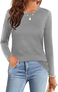 Elesomo Womens Tops Short/Long Sleeve T-Shirts Fitted Crewneck Tee Elesomo