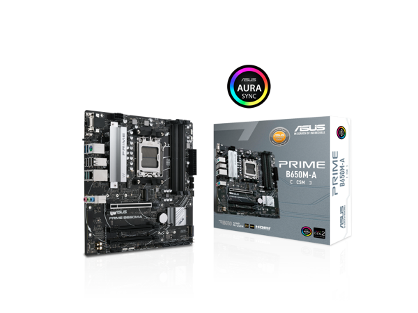 ASUS PRIME B650M-A-CSM Micro-ATX commercial motherboard, DDR5, PCIe 5.0 M.2 support, Realtek 2.5Gb Ethernet, DisplayPort, VGA, HDMI®, SATA 6 Gbps, USB 3.2 Gen 2 ports, front USB 3.2 Gen 1 Type-C®, BIOS FlashBack™, Arua Sync ASUS