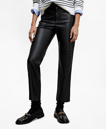 Women's Leather-Effect Straight Trousers MANGO