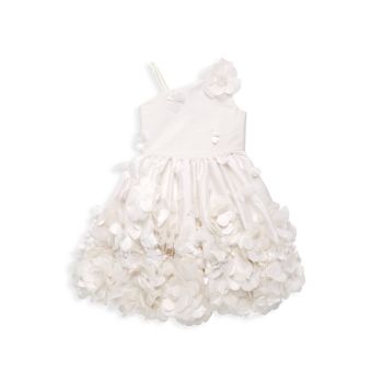 Маленькая девочка & amp; Платье на одно плечо с цветочными аппликациями Misha для девочек Marchesa Notte Mini