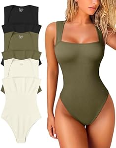 Женское Боди OQQ 3 Штуки Sexy Ribbed Strappy Square Neck Sleeveless Tummy Control OQQ