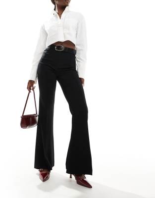 & Other Stories flare leg stretch tailored pants with extend tab waistband in black & OTHER STORIES