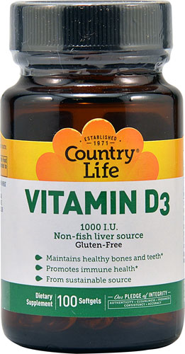 Country Life Витамин D3 – 1000 МЕ – 100 капсул Country Life