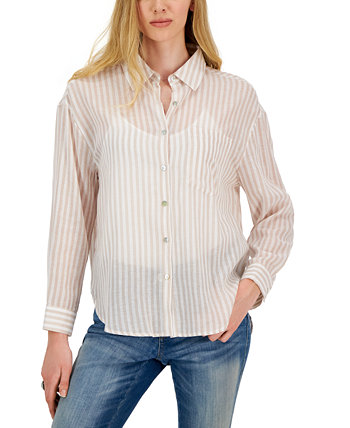 Juniors' Cotton Striped Button-Up Shirt Crave Fame