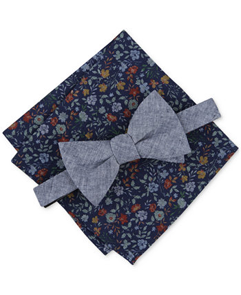Men's Kanupp Solid Bow Tie & Floral Pocket Square Set, Created for Macy's Bar III