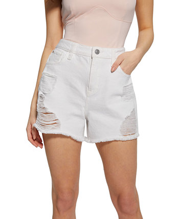 Women's High Rise Distressed Relaxed Denim Shorts GUESS