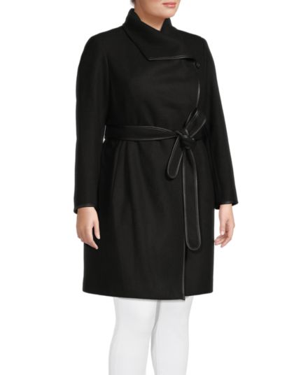 Пальто Plus из смесовой шерсти с поясом DKNY