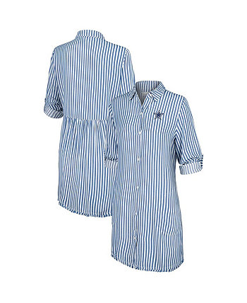 Women's Blue/White Dallas Cowboys Chambray Stripe Cover-Up Shirt Dress Tommy Bahama
