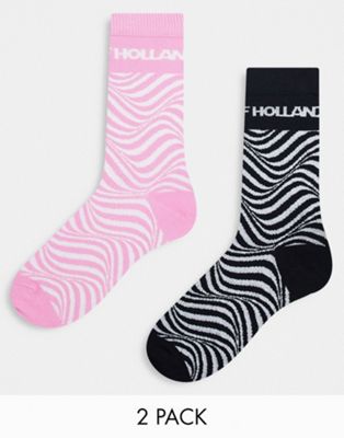 Две пары носков с черно-розовым принтом House of Holland HOUSE OF HOLLAND
