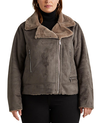 Женское байкерское пальто больших размеров из искусственной овчины, созданное для Macy's Ralph Lauren
