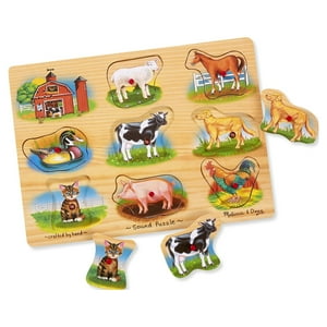 Melissa & Doug Farm Sound Puzzle - Wooden Peg Puzzle With Sound Effects (8 pcs) Melissa & Doug