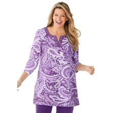 Woman Within Women's Plus Size 7-day Three-quarter Sleeve Grommet Lace-up Tunic Woman Within