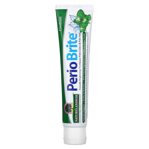 PerioBrite, Натуральная осветляющая зубная паста с CoQ10 и фолиевой кислотой, холодная мята, 4 унции (113,4 г) Nature's Answer