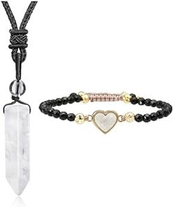 Top Plaza Bundle – 2 Items: Hexagonal Crystal Stone Necklaces for Men & 4mm Beads Chakra Crystal Bracelet Top Plaza