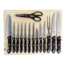 Gibson Everyday Wildcraft 15 Piece Stainless Steel Cutlery Set with Pine Wood Cutting Board Gibson Home